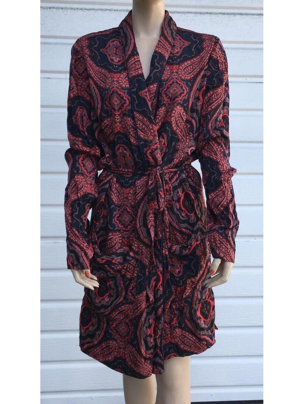 Free People Women's Paisley Duster Jacket Robe Maroon/Black sz L